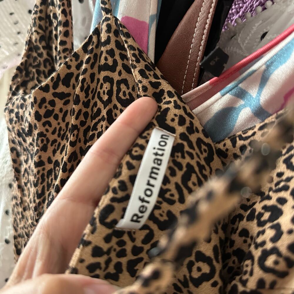 Reformation Marlowe Leopard Print V-Neck Mini Dress Brown Size Large - Picture 3 of 6
